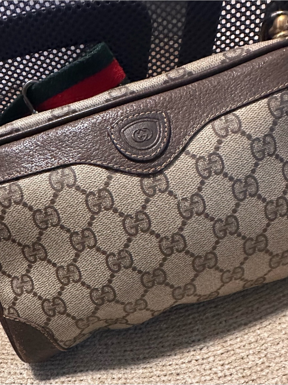 Gucci Beige/Brown Monogram Canvas Belt Bag with Web Stripe